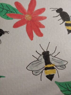 HONEY BEE IMPRESSIONISM WHIMSICAL ANIMALS OOAK Original 3x3 Gat Painting