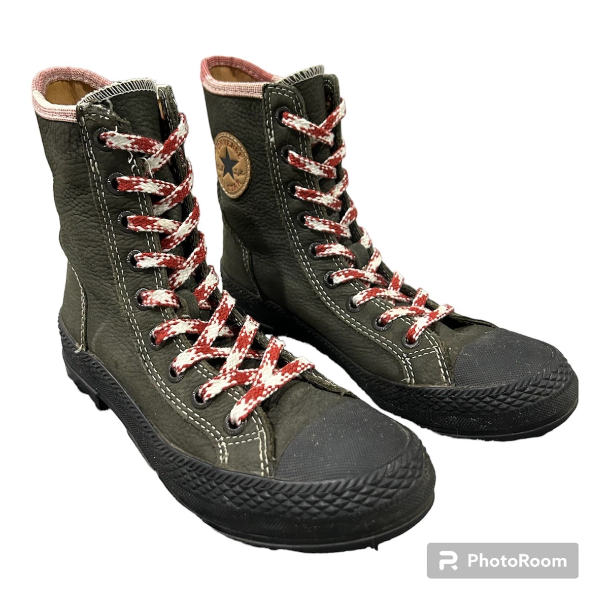 Dark green leather converse sales