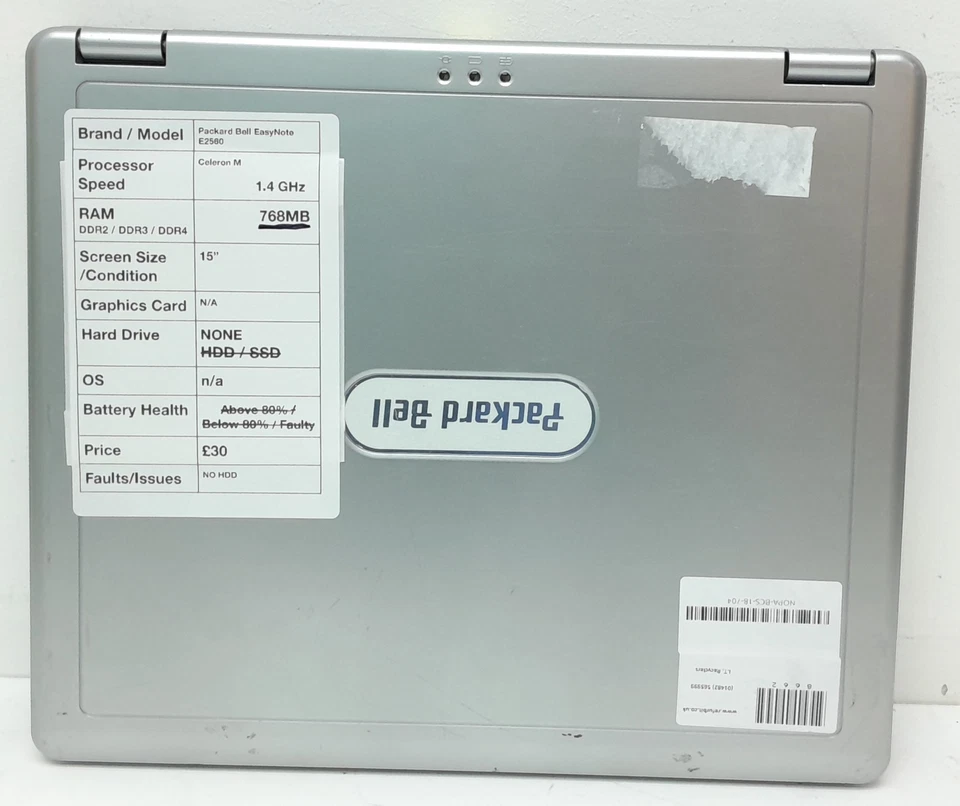 Packard Bell EasyNote E2560 MIT-LYN02 - Celeron M 1.4GHz - 768MB Ram - 15" - ... - Image 3 of 4