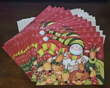 12 Susan Winget Christmas Cards Snowman with reindeer Susan Winget Snowman card