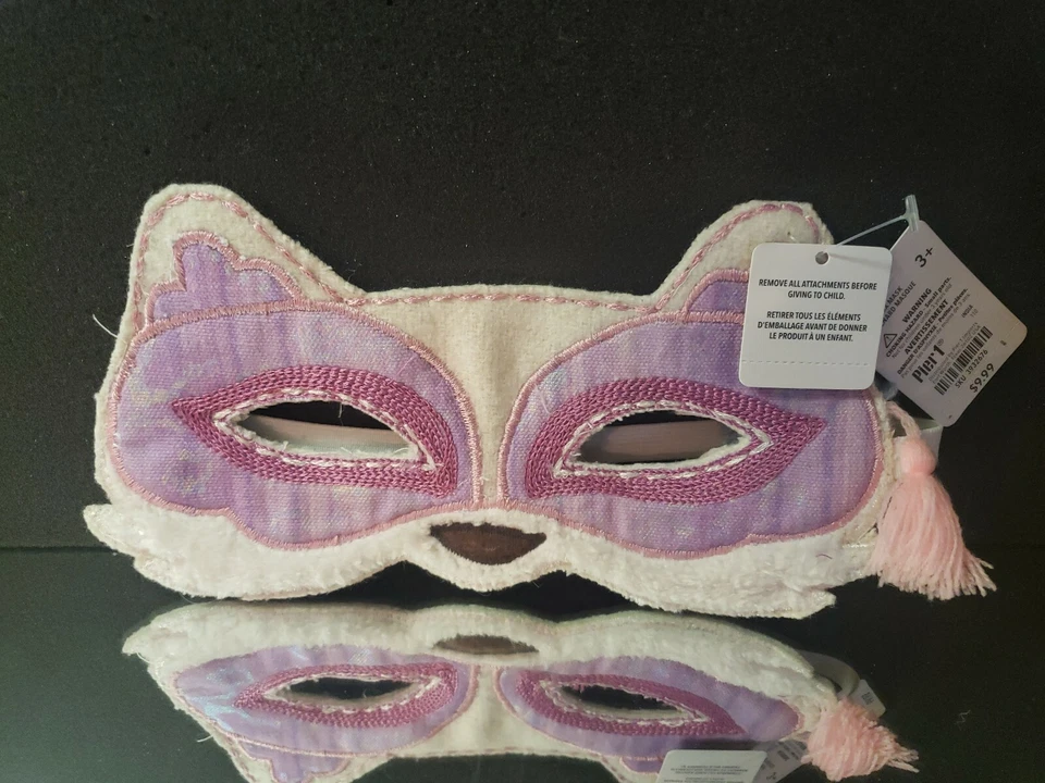 Pier One Fancy *FOX* Kids Fabric Halloween Costume Eye Mask Dress Up White Pink - Image 2 of 4