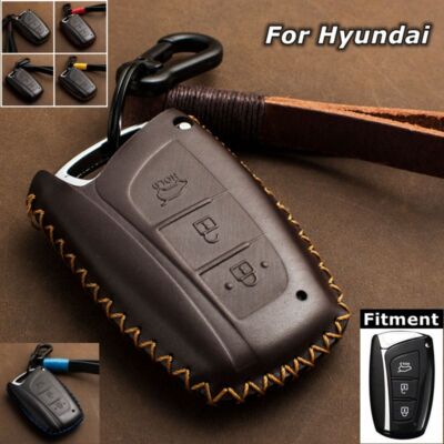 Genuine Leather Car Remote Key Fob Case Cover For Hyundai Genesis Santa ...