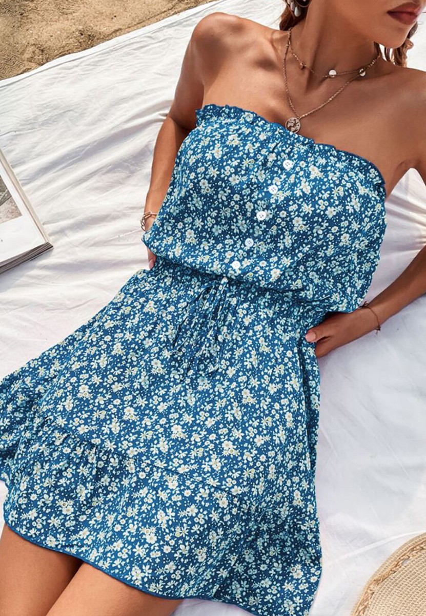 Strapless Floral Print Summer Dress | eBay Strapless Floral Print Summer Dress | eBay