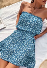 Strapless Floral Print Summer Dress