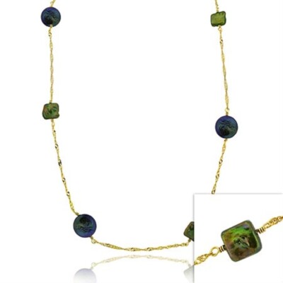 Collier Sautoir En Argent 925 Avec Perles De Culture Vertes Et Blanches - Style Lariat