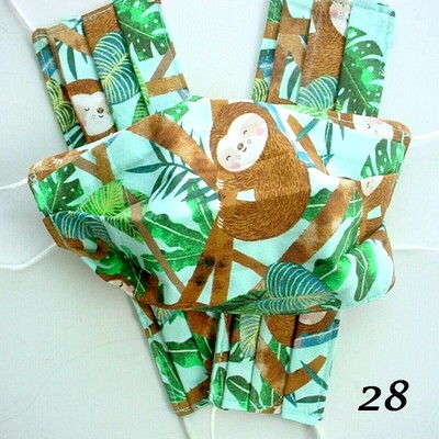 3 BABY SLOTHS & UNICORNS MASKS HANDMADE COTTON PLEATED WITH EAR LOOPS LINED #28