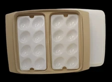 Vintage Tupperware Deviled Egg Carrier #723 Tan w/ 4 Trays & Lid