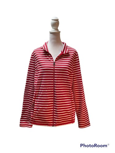 Kim Rogers rot-weiß gestreifte Langarmjacke mit Reißverschluss vorne und Kragen Größe XL