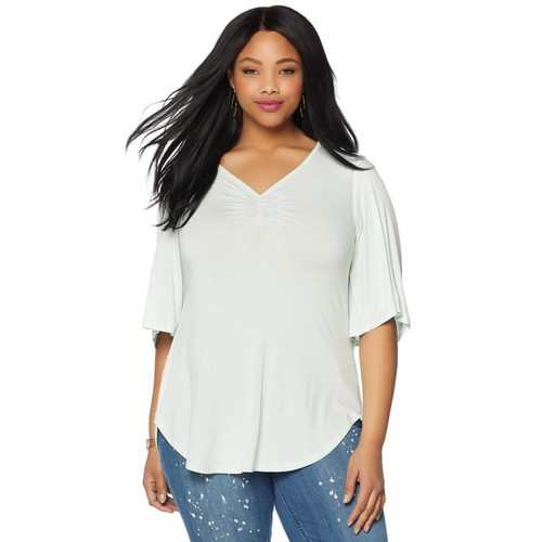 Melissa McCarthy Seven7 Flutter-Sleeve Top 521304/521310-J - Picture 6 of 9
