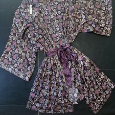 NWT Victoria's Secret M/L ROBE KIMONO GOWN BLACK PINK YELLOW Floral paisley