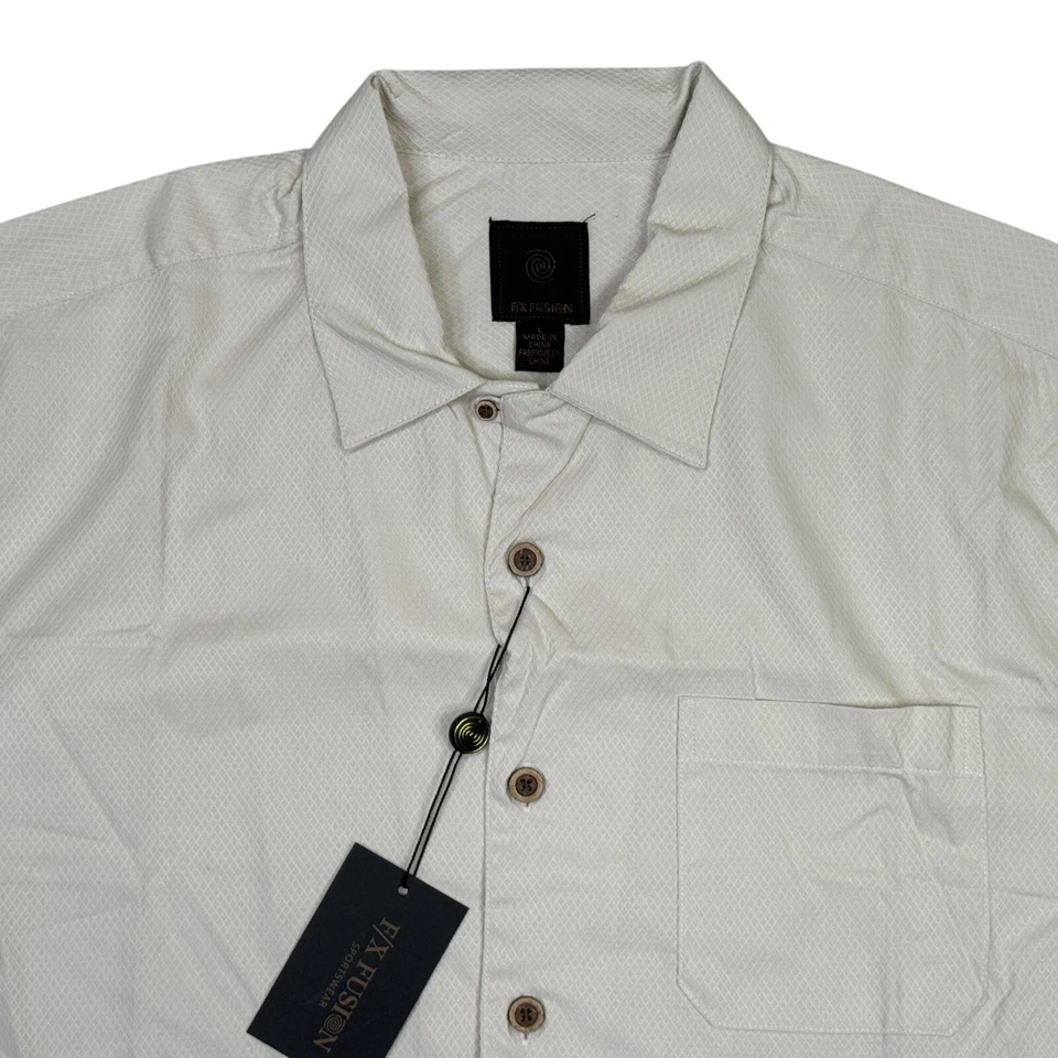 Camisa FX Fusion Para Hombre Grande L Beige Rayón Abotonada Manga Corta Playa Nueva con Etiquetas Nueva Foto 2 de 4