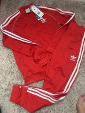 Adidas Tracksuit Unisex Kids Red Primeblue Jacket Pants Stripe Sz 9/10/11/12