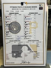 Jacob Misiorowski 2025 Game Used Lineup Signed Win Vs Skenes COA Rare Brewers 