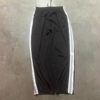 Y2K Nike men's black white silver stripe baggy track pants open leg vintage L