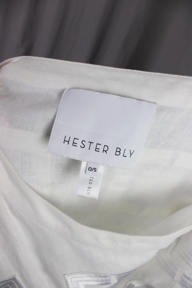 Hester Bly Women's Ivory 100% Linen Round Neck Short Sleeve Shift Dress One Size - Image 3 of 4