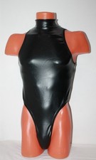 Men Thong Leotard 154-03 High Collar Black Spandex Leather-like Size M