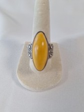 Large Butterscotch Yolk Baltic Amber Sterling Silver Ring Sz 7.5