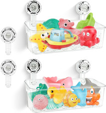 2 Pack Bath Toy Storage Organizer Basket, No Drill Suction Cup Wall Mounted Hang