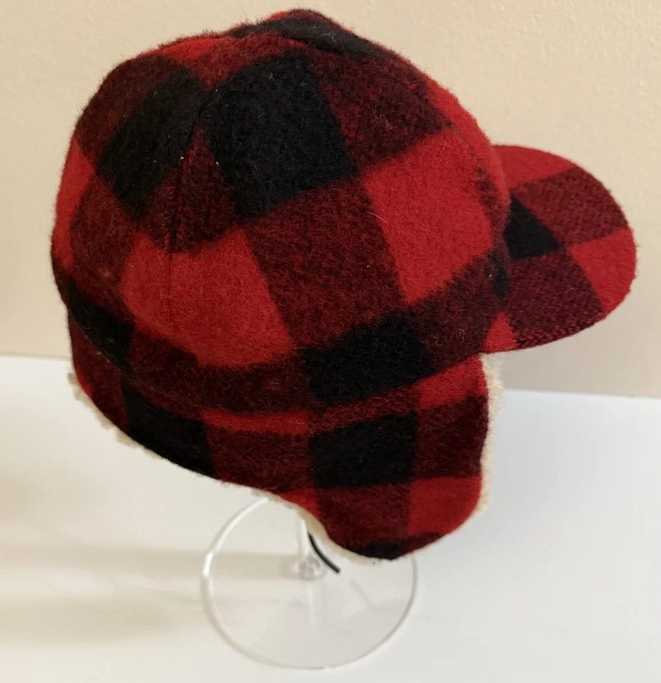 De Colección Banana Republic Lana Cuadros Piel de Oveja Oreja Solapa Trampero Sombrero Gorra Rojo Talla S/M Foto 2 de 4