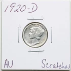 1920-D 10C Mercury Winged Liberty Silver Dime with AU Detail Scratches #6229