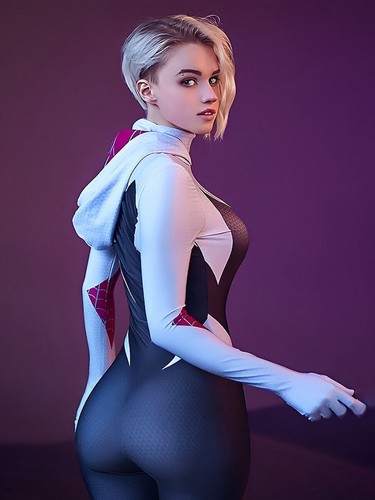 Gwen Stacy Spider Costume Adults Spandex Bodysuit Halloween Cosplay Jumpsuit NEW - Picture 2 of 8