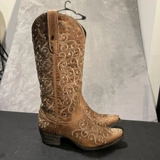 Lane Boots Womens Size 6 Brown Embroidered Studded Western Tall Snip Toe Cowboy