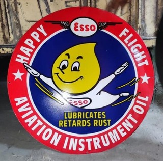 Esso Aviation Lubricant Oil Porcelain Enamel 30 inch Single Side Sign Board