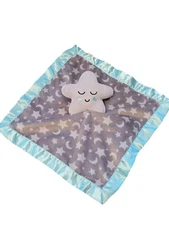 Parents Choice Star Lovey Stars Moon Blue Gray Satin Security Blanket Plush