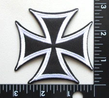 🔥BLACK & WHITE MALTESE CROSS IRON CROSS BIKERS VEST EMBROIDERED IRON ON PATCH