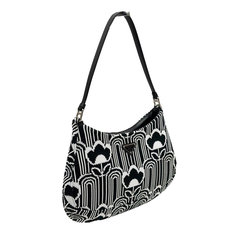 Prada Cleo Maglia Jacquard 1BC499 Leather Black Bag Women's #KNB431