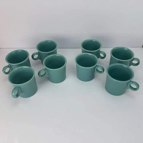 Set of 8 Homer Laughlin Fiesta Ware Coffee Mugs Ring Handle Turquoise Teal