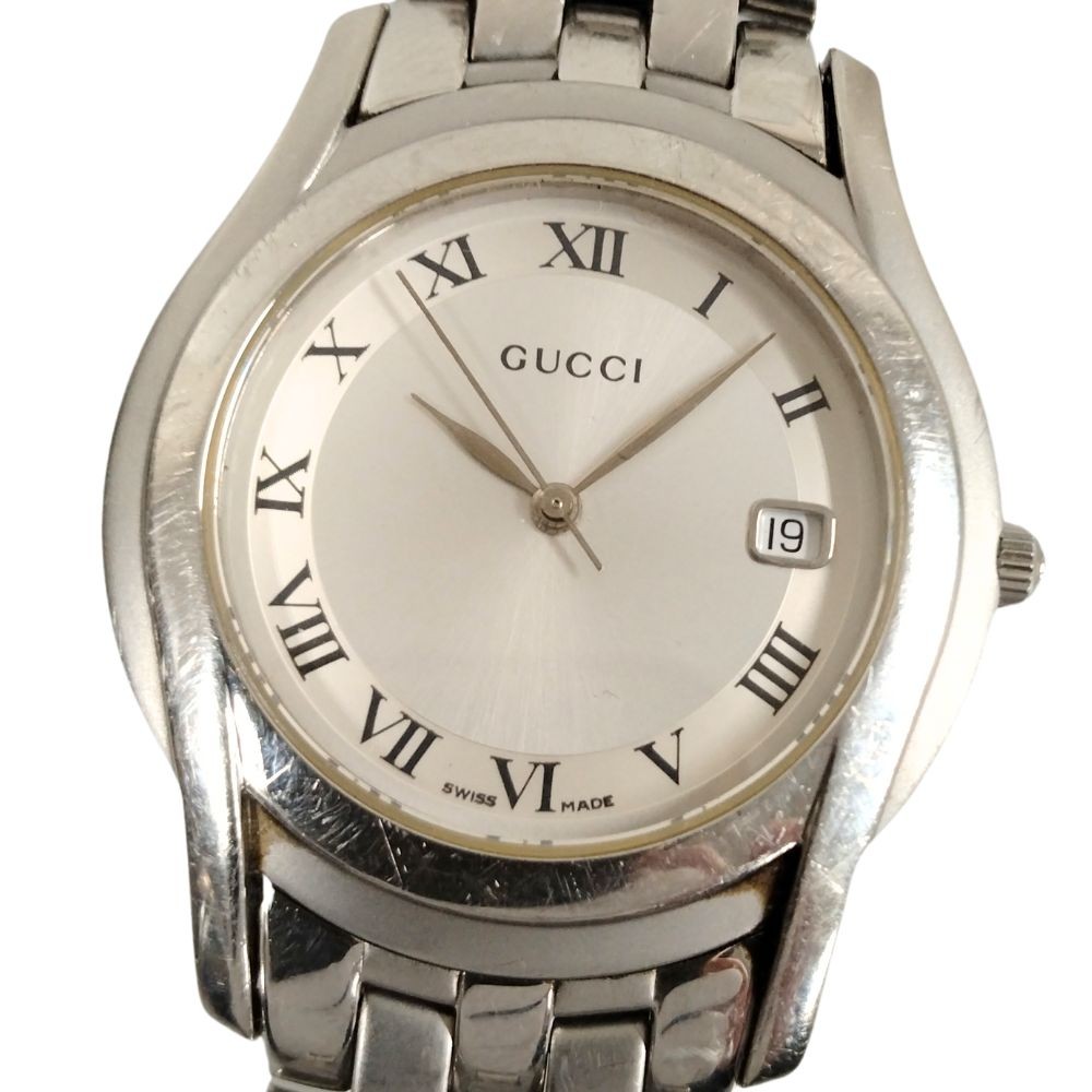 GUCCI 5500M Silver Dial Date Quartz Men's Watch C379 Pre-Owned