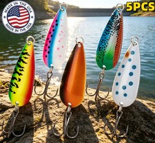 5Pcs Saltwater Trolling Spoon Lures Treble Hook Jig for Bass Tuna Salmon Grouper
