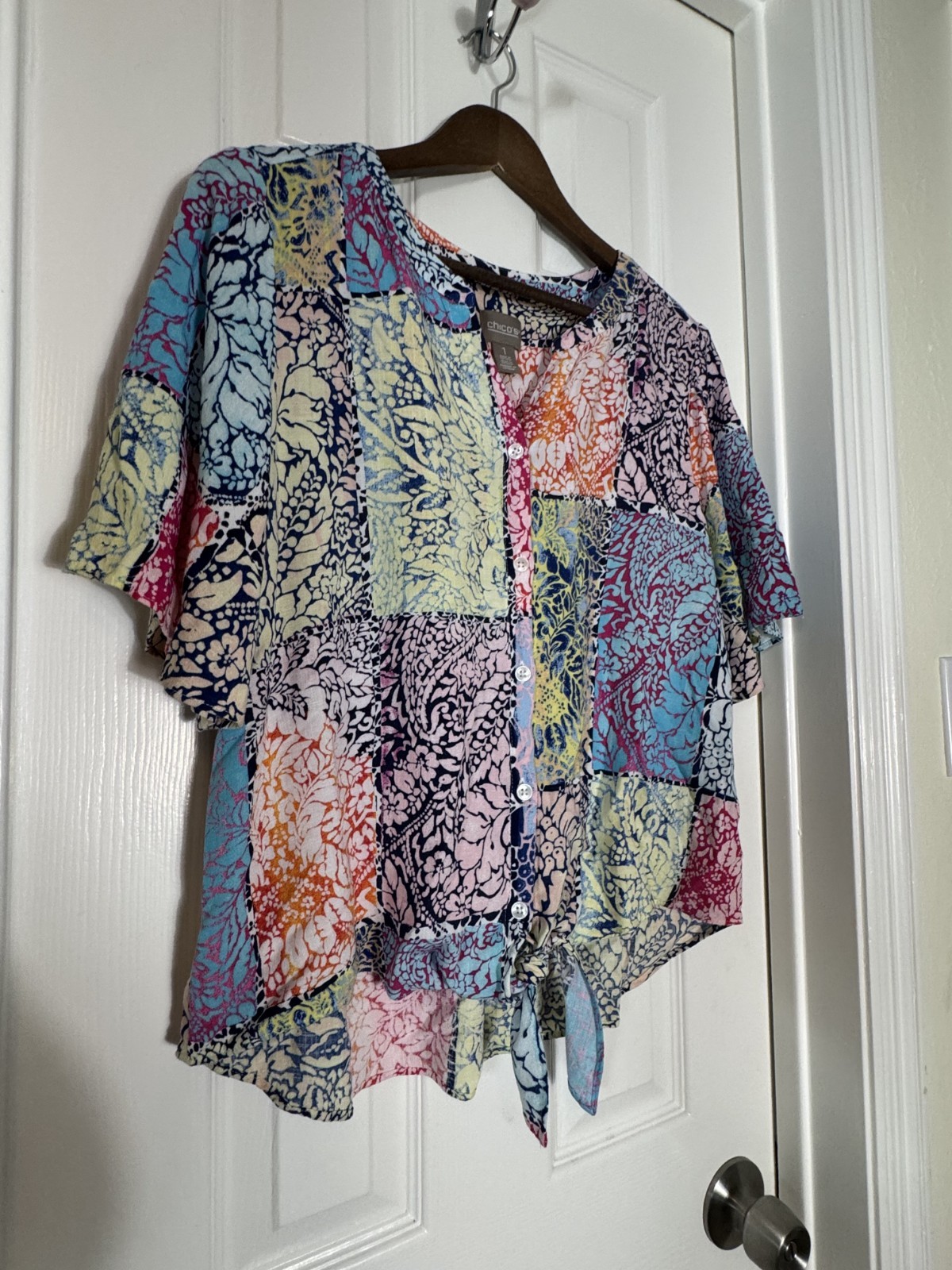 Chicos Shirt 1 Medium Multicolor Patchwork 3/4 Sl… - image 4