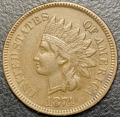 1874 Indian Head Cent Penny IHC SEMI KEY DATE Choice Original XF Full LIBERTY