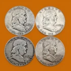 Lot of 4 USA Franklin Half Dollars - 90% Silver 900 49.2g all 1952 American B1