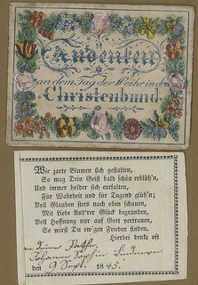 Christening letter godfather letter dated 1845 Biedermeier flower wreath