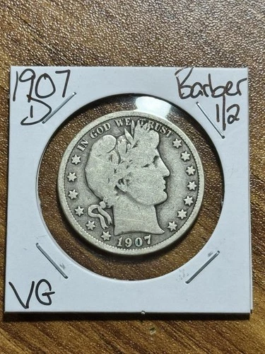 1907 D Barber Silver Half Dollar Very Good VG U.S. 50c Type Coin (Raw16854)