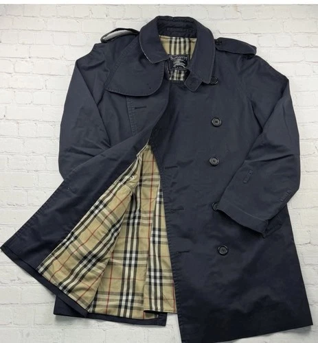 Vintage Navy Blue Burberry England Double-Breasted Nova Check Trench coat - L - product listing photo