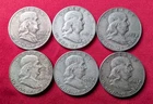 Franklin Half Dollars, 1950's & 1960s, Lot of 6 ($3.00 Face), 90% Silver Coins