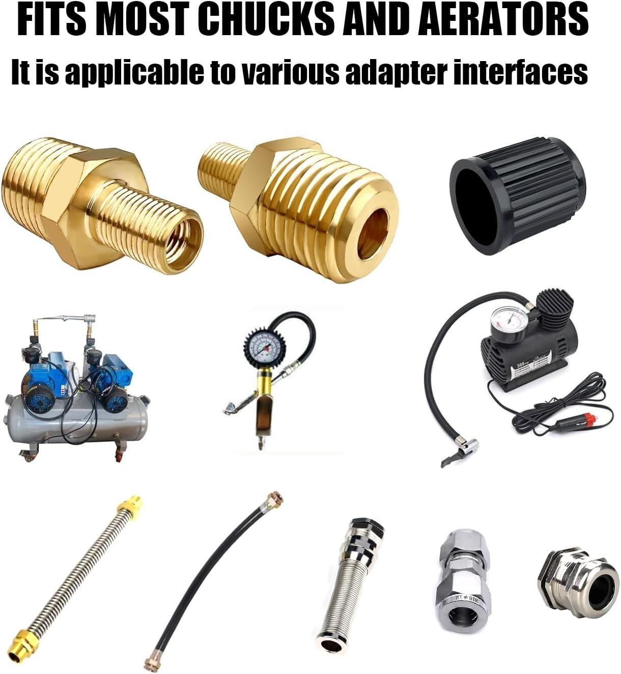 2/4 PCS Brass Air Inflator Adapter, 1/4" NPT (M) to Standard Schrader Valve (M)