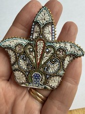 HUGE VINTAGE ANTIQUE GOLD PLATED MICRO MOSAIC BROOCH