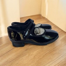 Weissman W2600 No Tie Tap Shoe Shiny Black Patent Child Size 9 CM Worn One Time