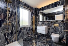 600x1200 Black Onyx Marble Effect Gloss Porcelain Tile SAMPLE  Luxury Wall Floor