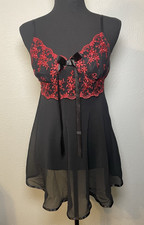 Vintage SEDUCTIVE WEAR by Cinema Etoile Black Red Sheer Babydoll Nightie Small