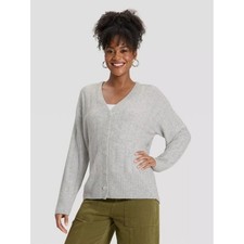 Women's V-Neck Knit Ribbed Cardigan Sweater - Universal Thread Heather Gray M