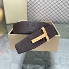 Tom Ford Belt Reversible Black/Brown Leather Simple Gold T-Buckle