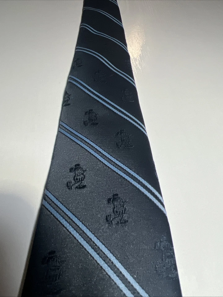 Corbata Cervantes Delgada Vintage Disney Mickey Mouse Bordada Azul Rayas (E2-4) Foto 3 de 4