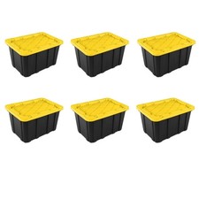 Heavy Duty Industrial Storage Totes 27 Gallon Snap Fit Lid 6 Pack Stackable Bin