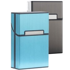 Cigarette Case Magnetic Switch Flip Closure 20 Capacity 85mm Gray Blue 2 Pack